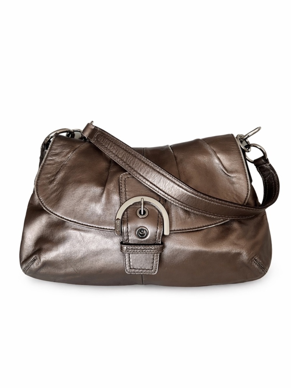 Y2K Coach Pleated Soho Metallic Brown Shoulder Flap Bag
